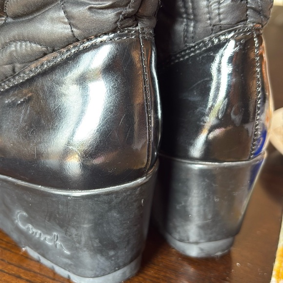 Coach Cantina black quilted patent wedge platform winter boots mid calf 8B - Picture 15 of 15